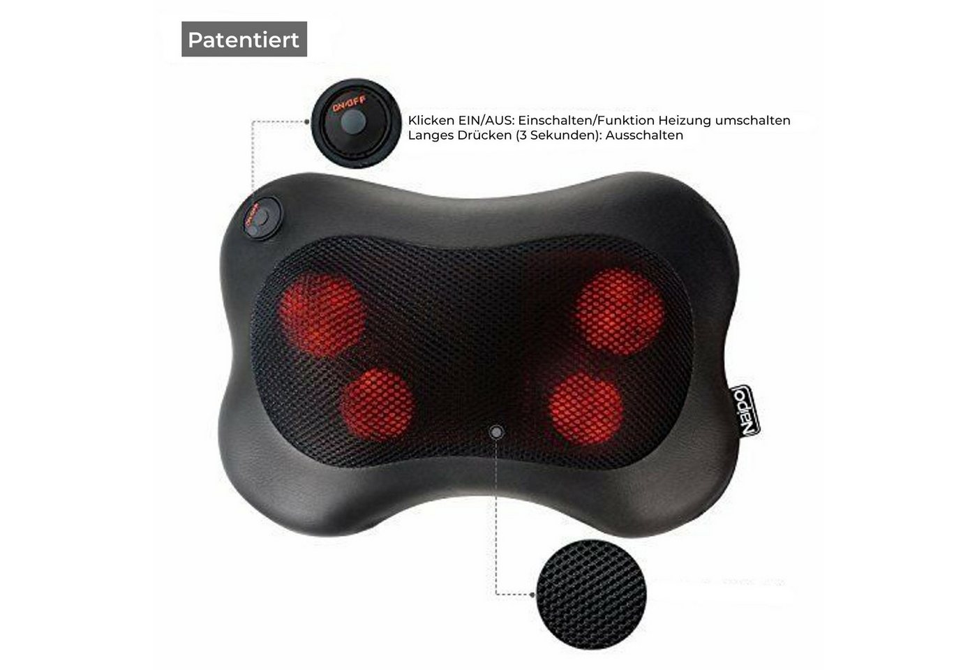 NAIPO Massagekissen, Shiatsu Massagegerät für Nacken Schulter Rücken – Bild 2 von 5