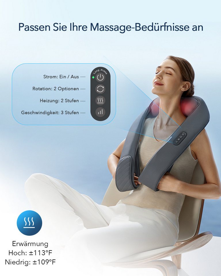 NAIPO Shiatsu-Massagegerät, Kabelloses Schultermassagegerät mit Infrarotwärme – Bild 5 von 5