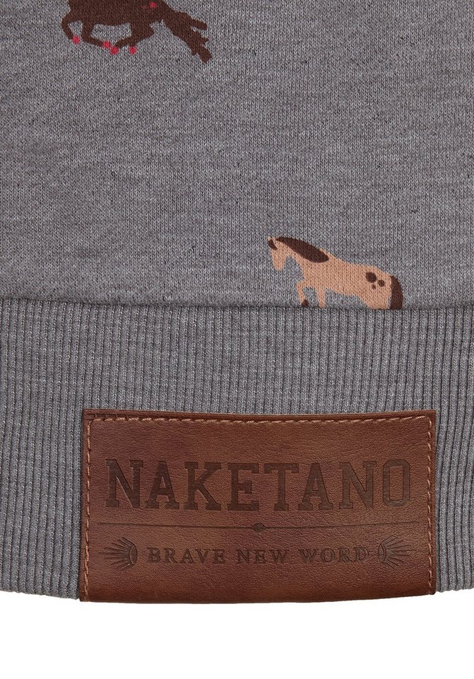 naketano Sweatjacke Damen mit Kapuze, Kängurutasche, tailliert, melierte Sweatware, Raglan Kordelzug, Rippbündchen, Kunstleder-Logo, casual, Streetwear, Langarm – Bild 4 von 5