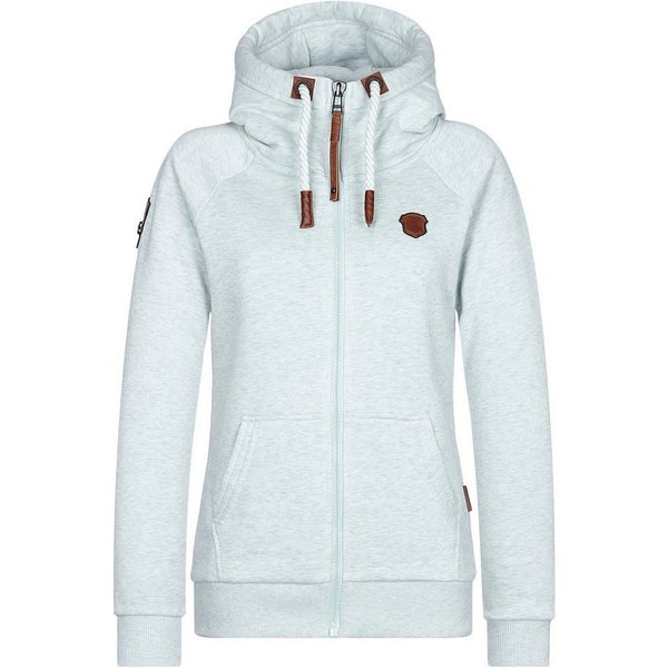 naketano Sweatjacke Damen mit Kapuze, Kängurutasche, tailliert, melierte Sweatware, Raglan Kordelzug, Rippbündchen, Kunstleder-Logo, casual, Streetwear, Langarm