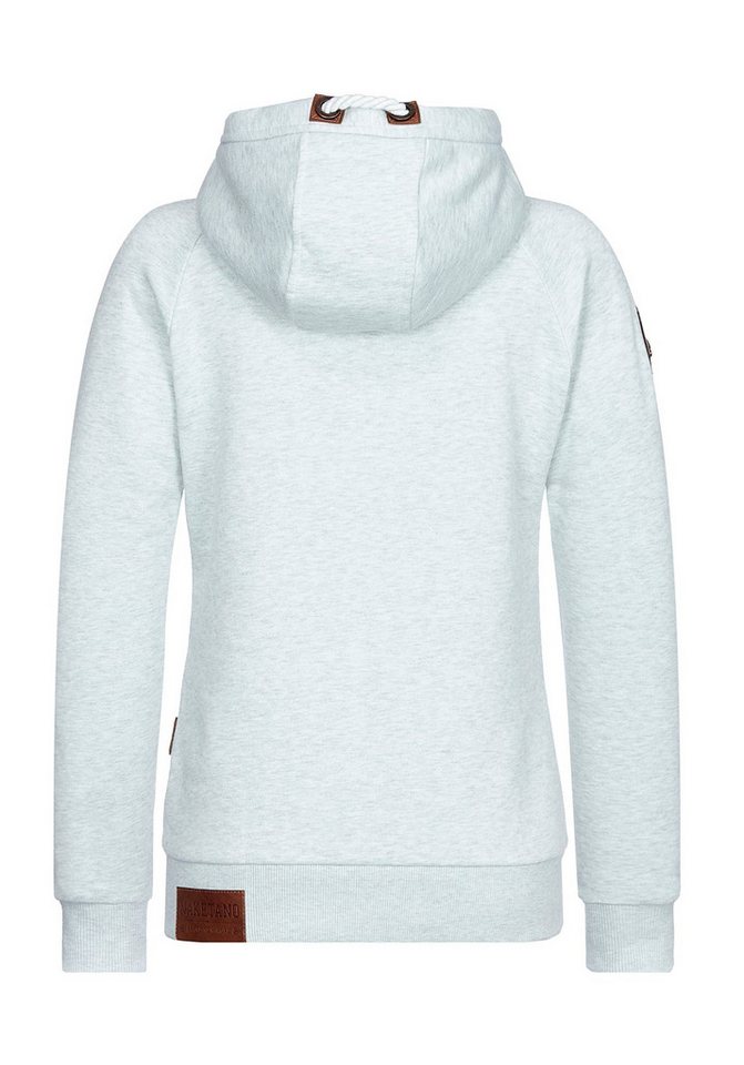 naketano Sweatjacke Damen mit Kapuze, Kängurutasche, tailliert, melierte Sweatware, Raglan Kordelzug, Rippbündchen, Kunstleder-Logo, casual, Streetwear, Langarm – Bild 2 von 5