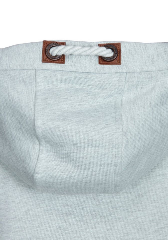 naketano Sweatjacke Damen mit Kapuze, Kängurutasche, tailliert, melierte Sweatware, Raglan Kordelzug, Rippbündchen, Kunstleder-Logo, casual, Streetwear, Langarm – Bild 5 von 5