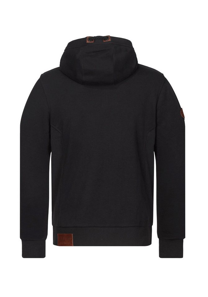 naketano Sweatjacke Herren mit Kapuze, breiter Stehkragen, melierte Sweatware, Kordelzug Eingrifftaschen, Rippbündchen, Kunstleder-Logo, casual, Streetwear – Bild 2 von 5