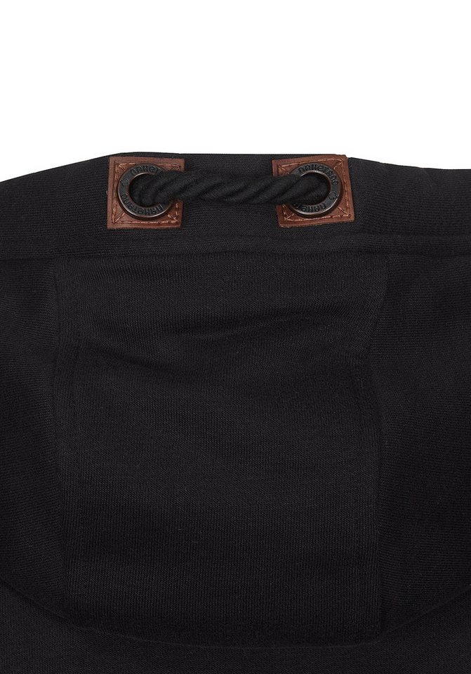 naketano Sweatjacke Herren mit Kapuze, breiter Stehkragen, melierte Sweatware, Kordelzug Eingrifftaschen, Rippbündchen, Kunstleder-Logo, casual, Streetwear – Bild 5 von 5