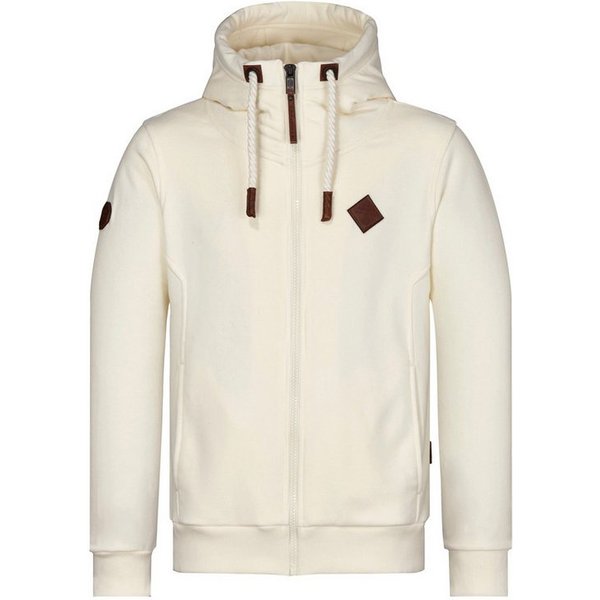 naketano Sweatjacke Herren mit Kapuze, breiter Stehkragen, melierte Sweatware, Kordelzug Eingrifftaschen, Rippbündchen, Kunstleder-Logo, casual, Streetwear