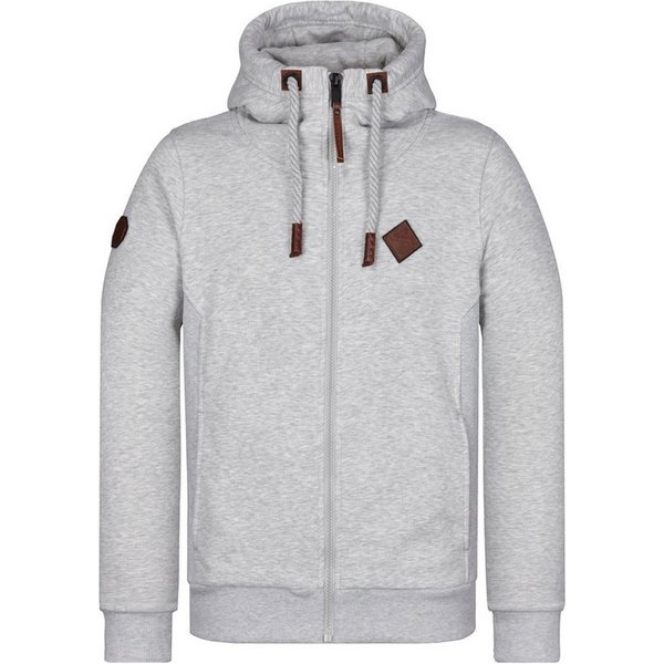 naketano Sweatjacke Herren mit Kapuze, breiter Stehkragen, melierte Sweatware, Kordelzug Eingrifftaschen, Rippbündchen, Kunstleder-Logo, casual, Streetwear