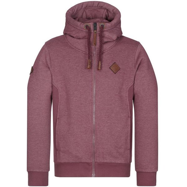 naketano Sweatjacke Herren mit Kapuze, breiter Stehkragen, melierte Sweatware, Kordelzug Eingrifftaschen, Rippbündchen, Kunstleder-Logo, casual, Streetwear