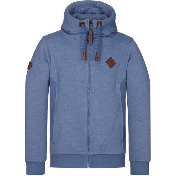 naketano Sweatjacke Herren mit Kapuze, breiter Stehkragen, melierte Sweatware, Kordelzug Eingrifftaschen, Rippbündchen, Kunstleder-Logo, casual, Streetwear