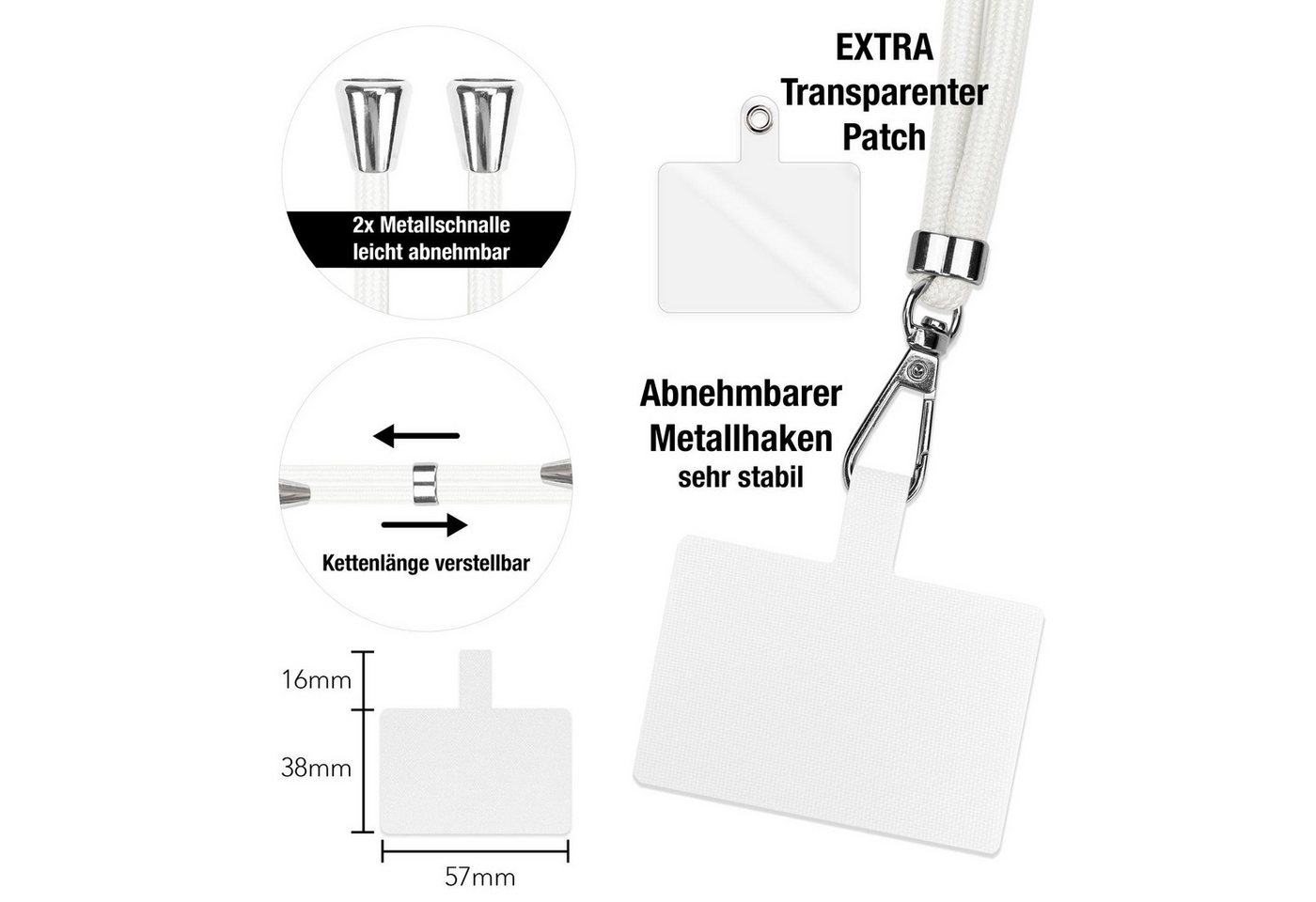 Nalia Handykette Universal Smartphone, Fashion Lanyard 160cm Verstellbar / Band für Handyhülle zum Umhängen – Bild 3 von 5