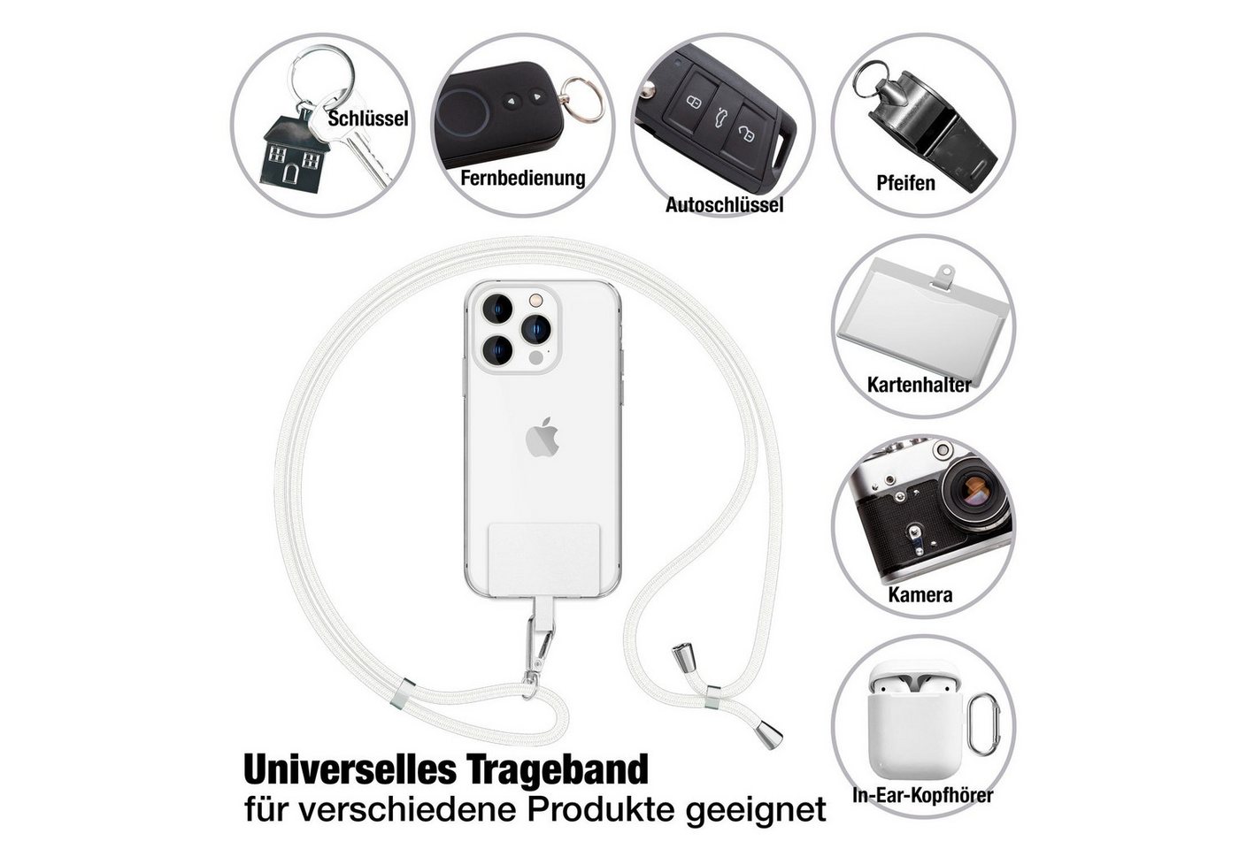 Nalia Handykette Universal Smartphone, Fashion Lanyard 160cm Verstellbar / Band für Handyhülle zum Umhängen – Bild 4 von 5