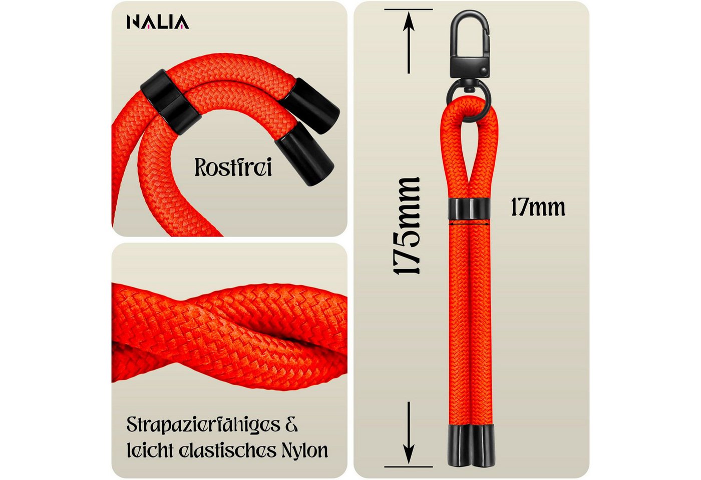 Nalia Handykette Universal Smartphone, Handgelenkschlaufe / Nylon Lanyard / für Handyhülle Schlüssel Kamera – Bild 4 von 5