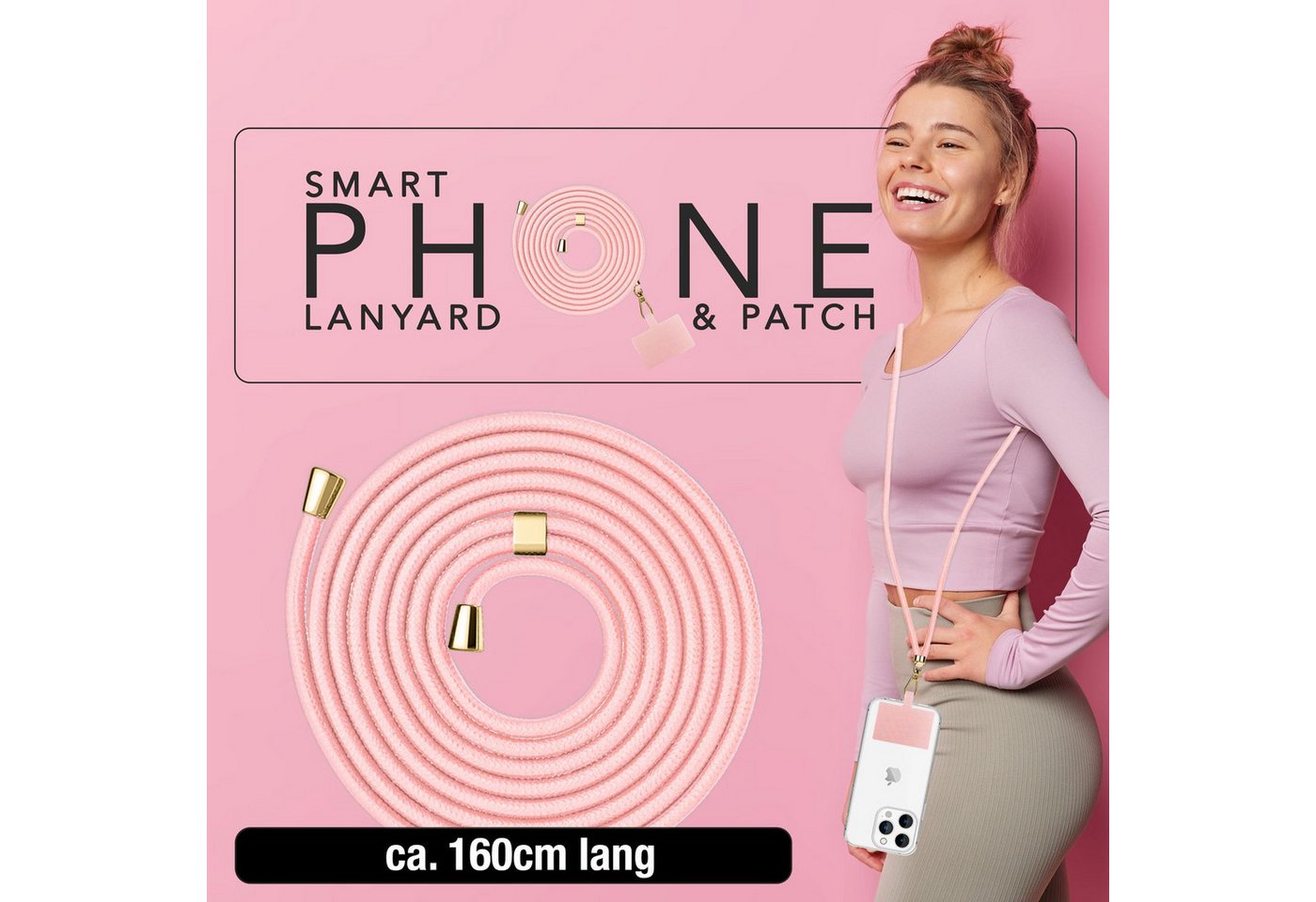Nalia Handykette Universal Smartphone, Fashion Lanyard 160cm Verstellbar / Band für Handyhülle zum Umhängen – Bild 2 von 5