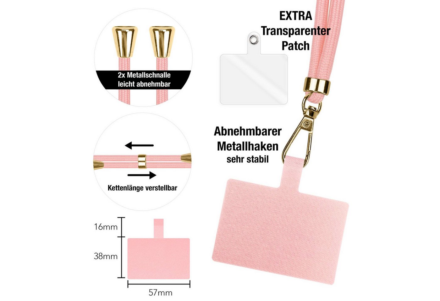Nalia Handykette Universal Smartphone, Fashion Lanyard 160cm Verstellbar / Band für Handyhülle zum Umhängen – Bild 3 von 5