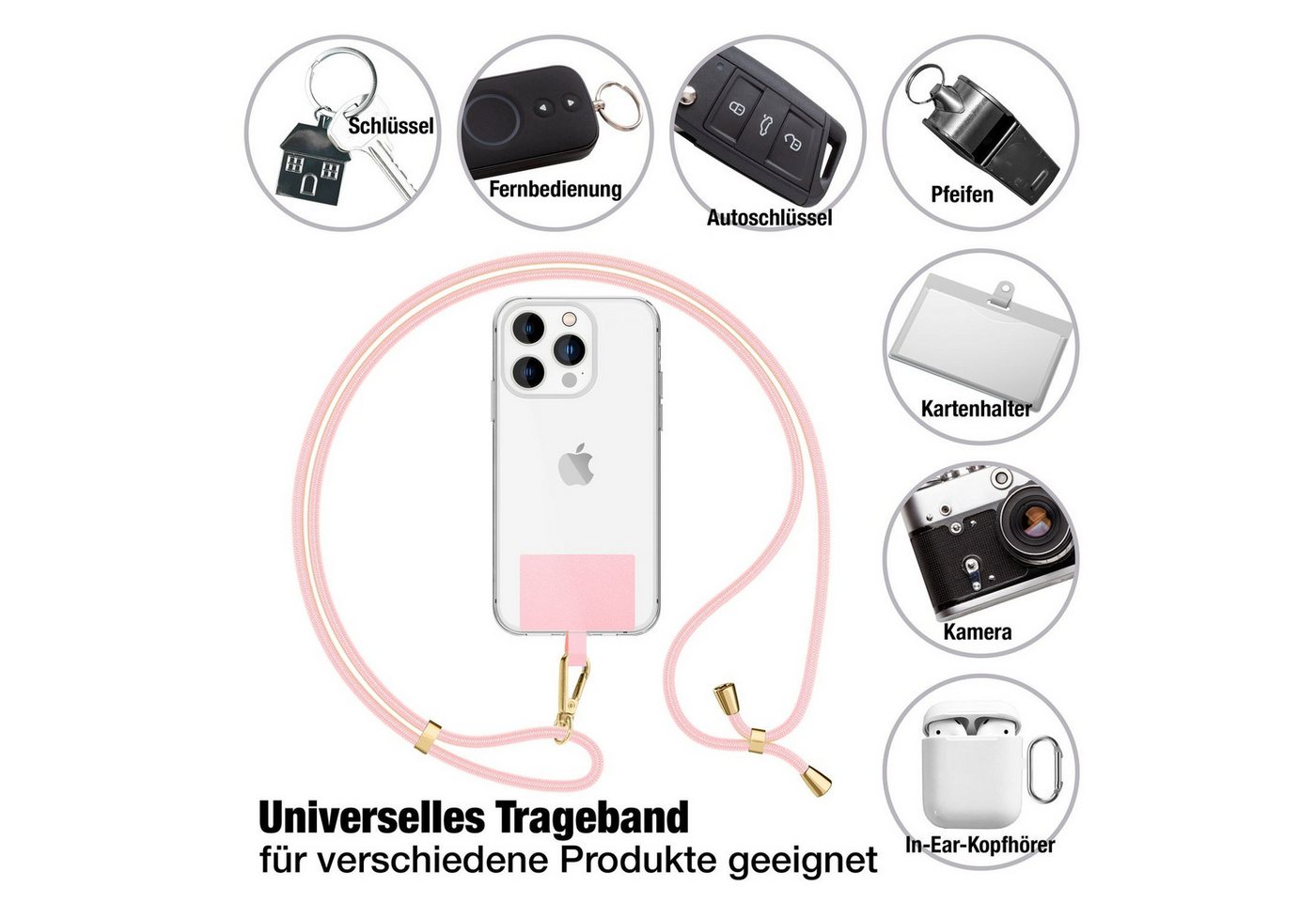 Nalia Handykette Universal Smartphone, Fashion Lanyard 160cm Verstellbar / Band für Handyhülle zum Umhängen – Bild 4 von 5