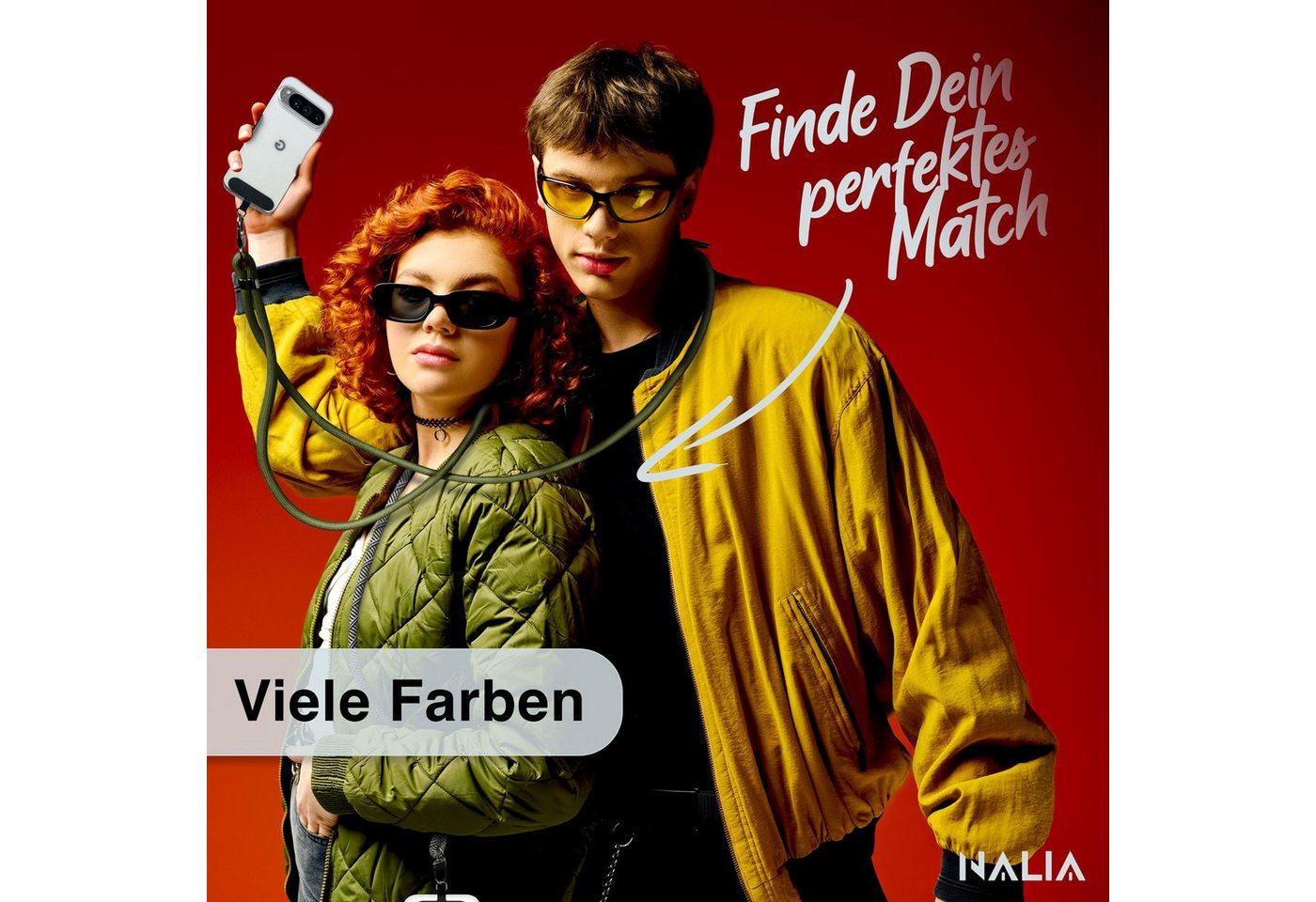 Nalia Handykette Universal Smartphone, Nylon Handyband / Karabiner Matt Schwarz & 2 Pads / 35-75cm Tragelänge – Bild 2 von 5