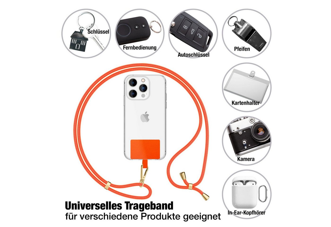 Nalia Handykette Universal Smartphone, Fashion Lanyard 160cm Verstellbar / Band für Handyhülle zum Umhängen – Bild 4 von 5