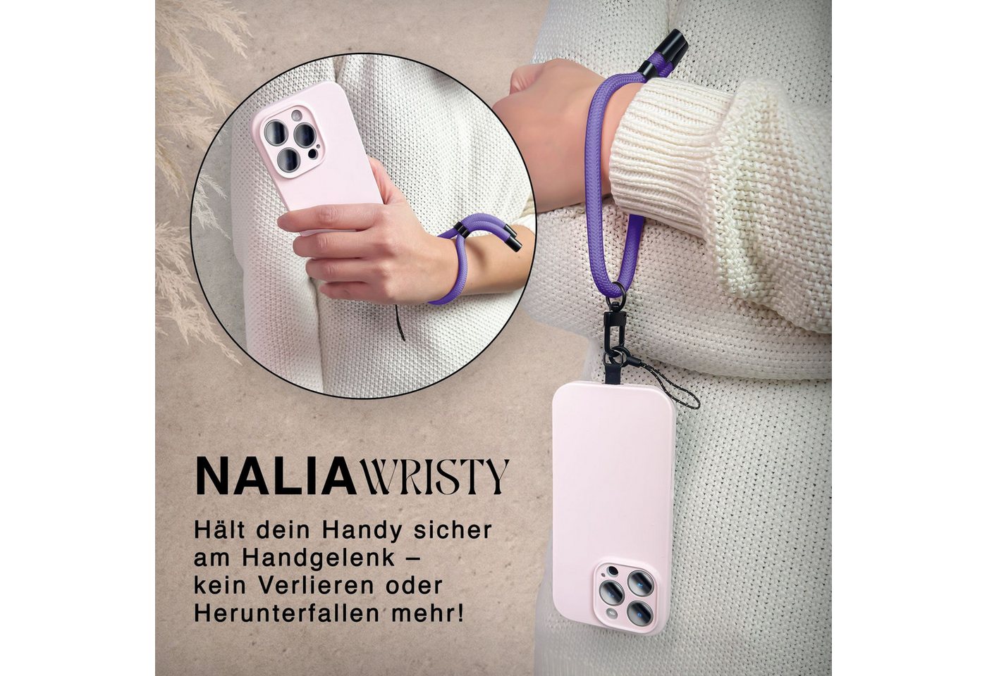 Nalia Handykette Universal Smartphone, Handgelenkschlaufe / Nylon Lanyard / für Handyhülle Schlüssel Kamera – Bild 2 von 5