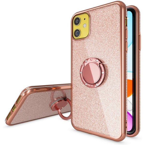 Nalia Smartphone-Hülle Apple iPhone 11 15,5 cm (6,1 Zoll), Glitzer Ring Silikon Hülle / 360 Grad Finger-Halter / Standfunktion