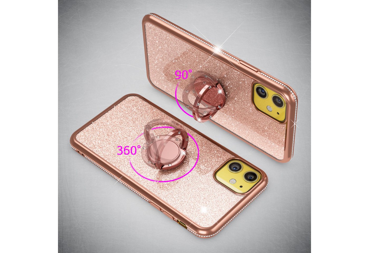 Nalia Smartphone-Hülle Apple iPhone 11 15,5 cm (6,1 Zoll), Glitzer Ring Silikon Hülle / 360 Grad Finger-Halter / Standfunktion – Bild 3 von 5