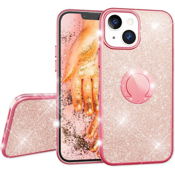 Nalia Smartphone-Hülle Apple iPhone 13 15,5 cm (6,1 Zoll), Glitzer Ring Silikon Hülle / 360 Grad Finger-Halter / Standfunktion