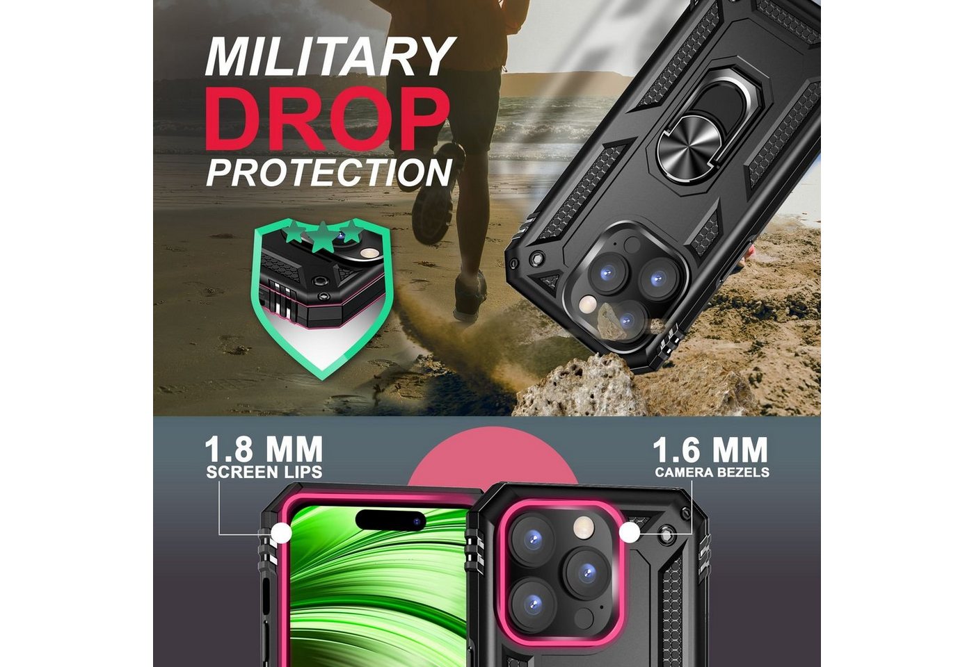 Nalia Smartphone-Hülle Apple iPhone 14 Pro 15,5 cm (6,1 Zoll), Stoßfeste Military-Style Ring Hülle / Extrem Schützend / Outdoor Case – Bild 2 von 5