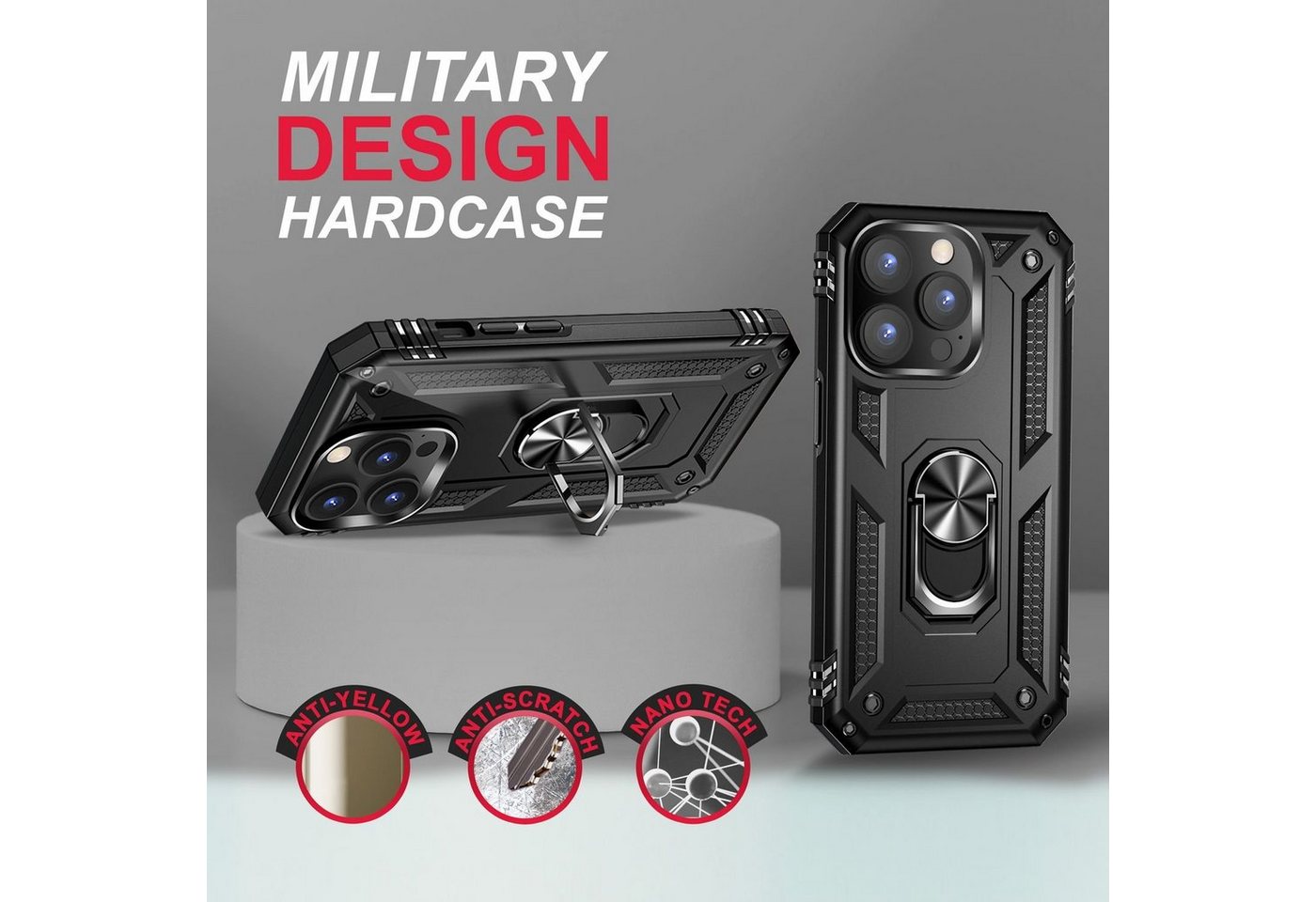 Nalia Smartphone-Hülle Apple iPhone 14 Pro 15,5 cm (6,1 Zoll), Stoßfeste Military-Style Ring Hülle / Extrem Schützend / Outdoor Case – Bild 3 von 5