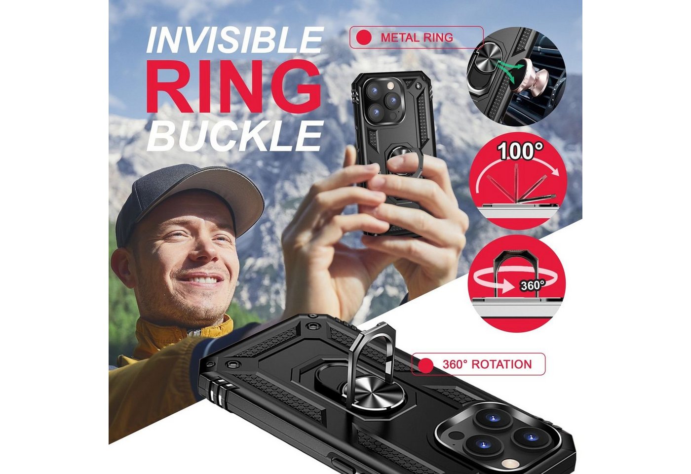 Nalia Smartphone-Hülle Apple iPhone 14 Pro 15,5 cm (6,1 Zoll), Stoßfeste Military-Style Ring Hülle / Extrem Schützend / Outdoor Case – Bild 5 von 5