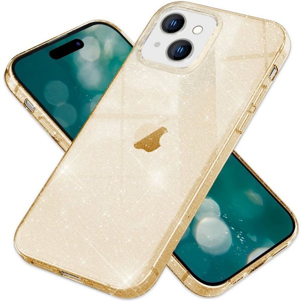 Nalia Smartphone-Hülle Apple iPhone 15 15,5 cm (6,1 Zoll), Klare Glitzer Hülle / Silikon Transparent / Glitter Cover / Bling Case