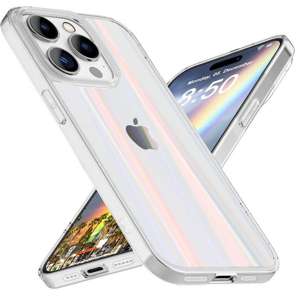 Nalia Smartphone-Hülle Apple iPhone 15 Pro Max 17 cm (6,7 Zoll), Klare Hartglas Hülle / Regenbogen Effekt / Bunt Glänzend / Kratzfest