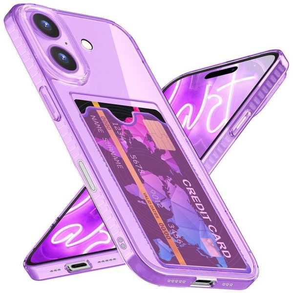 Nalia Smartphone-Hülle Apple iPhone 16 15,5 cm (6,1 Zoll), Klare Neon Silikon Hülle mit Kartenfach / Durchsichtig Bunt Leuchtend