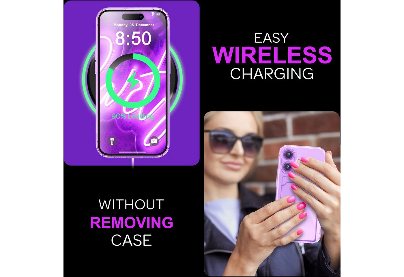 Nalia Smartphone-Hülle Apple iPhone 16 15,5 cm (6,1 Zoll), Klare Neon Silikon Hülle mit Kartenfach / Durchsichtig Bunt Leuchtend – Bild 5 von 5