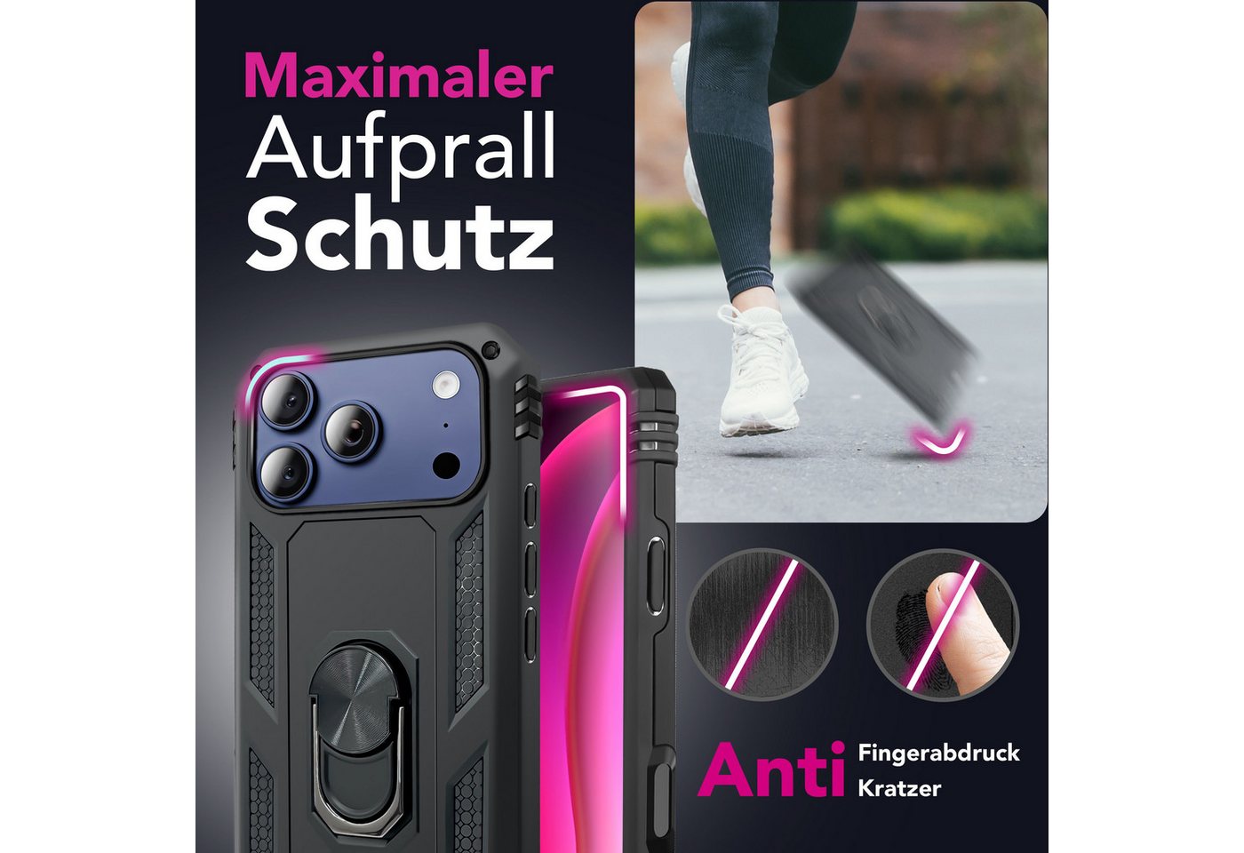 Nalia Smartphone-Hülle Apple iPhone 18 Pro Max Apple iPhone 17 Pro Max 17,5 cm (6,9 Zoll), Hülle mit Ring / Extrem Robust / Fallschutz / Ständer / Military Styl – Bild 2 von 5