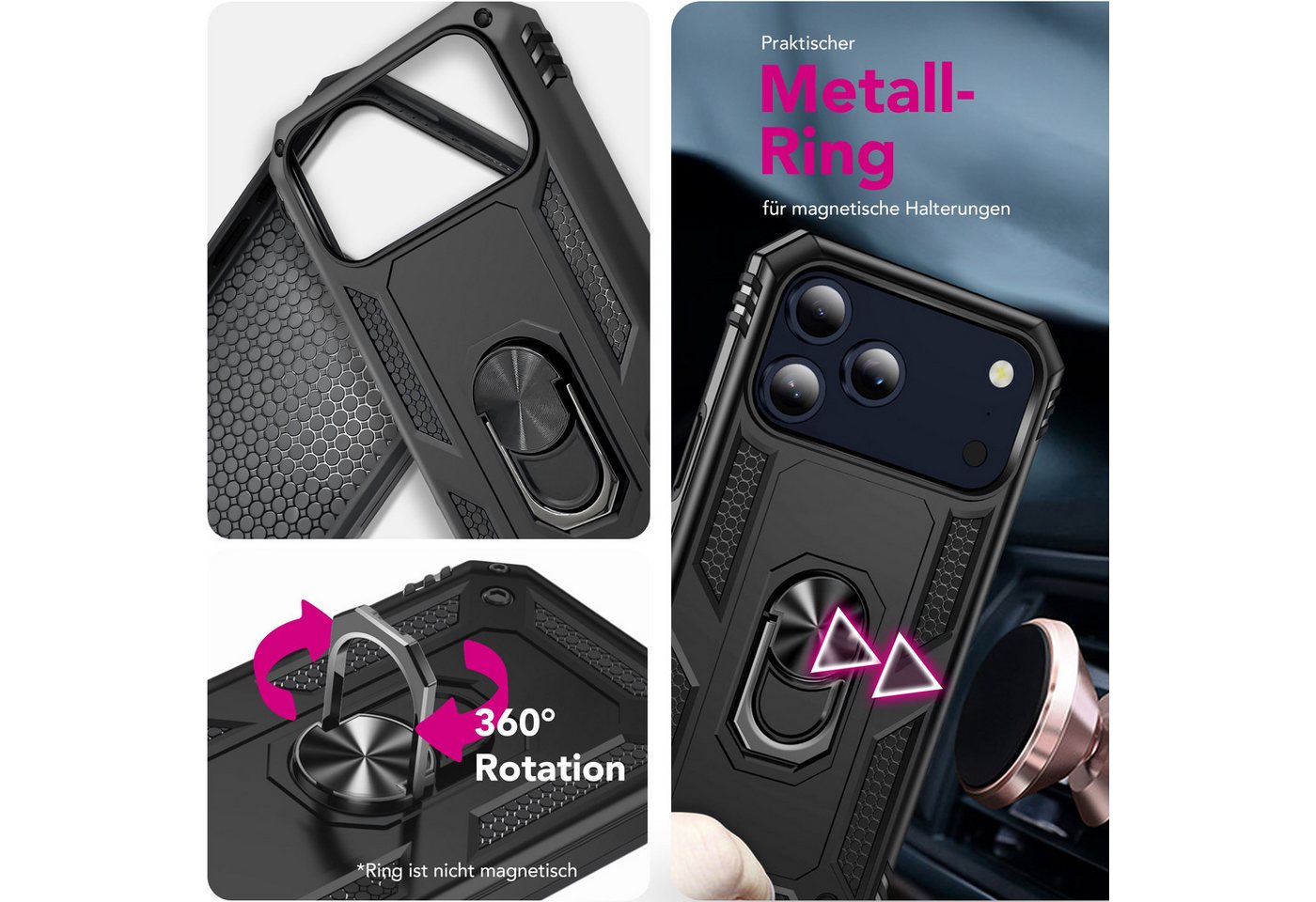 Nalia Smartphone-Hülle Apple iPhone 18 Pro Max Apple iPhone 17 Pro Max 17,5 cm (6,9 Zoll), Hülle mit Ring / Extrem Robust / Fallschutz / Ständer / Military Styl – Bild 3 von 5