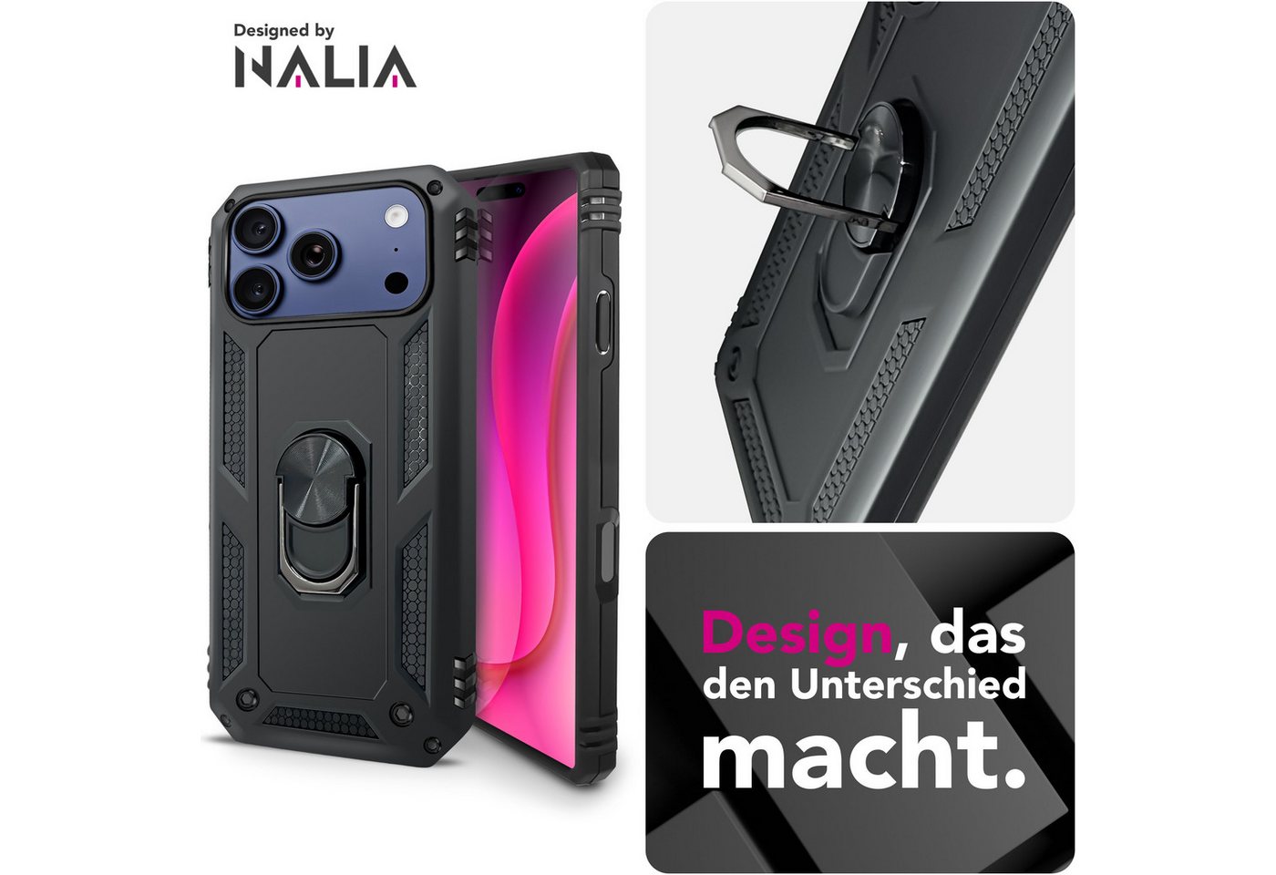Nalia Smartphone-Hülle Apple iPhone 18 Pro Max Apple iPhone 17 Pro Max 17,5 cm (6,9 Zoll), Hülle mit Ring / Extrem Robust / Fallschutz / Ständer / Military Styl – Bild 4 von 5