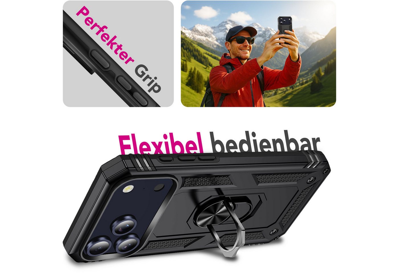 Nalia Smartphone-Hülle Apple iPhone 18 Pro Max Apple iPhone 17 Pro Max 17,5 cm (6,9 Zoll), Hülle mit Ring / Extrem Robust / Fallschutz / Ständer / Military Styl – Bild 5 von 5
