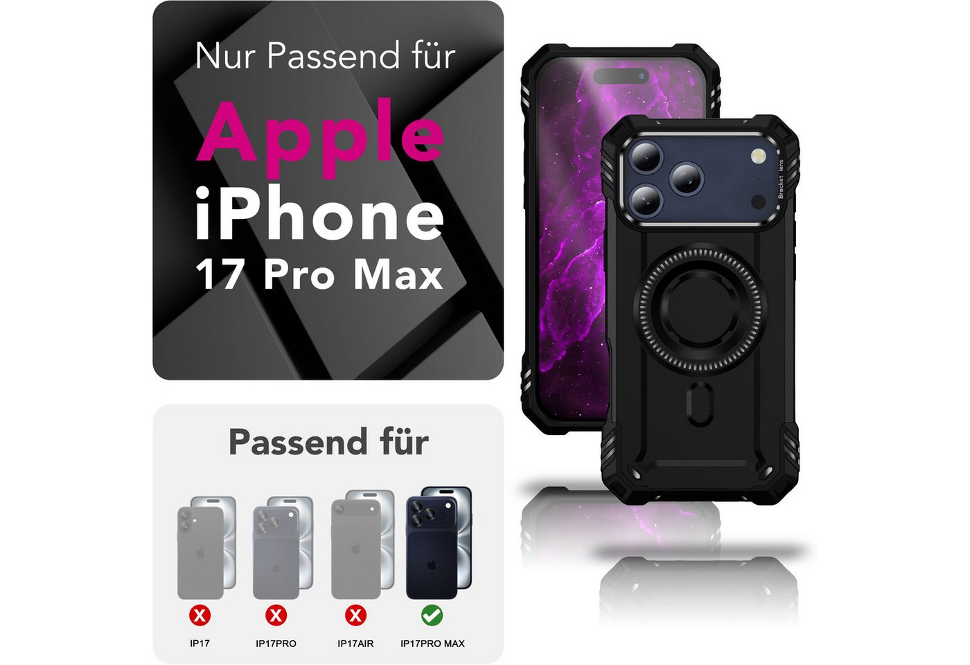 Nalia Smartphone-Hülle Apple iPhone 18 Pro Max Apple iPhone 17 Pro Max 17,5 cm (6,9 Zoll), MagSafe Hülle / Extrem Robust / Kickstand / Tactical Military Cover – Bild 4 von 5
