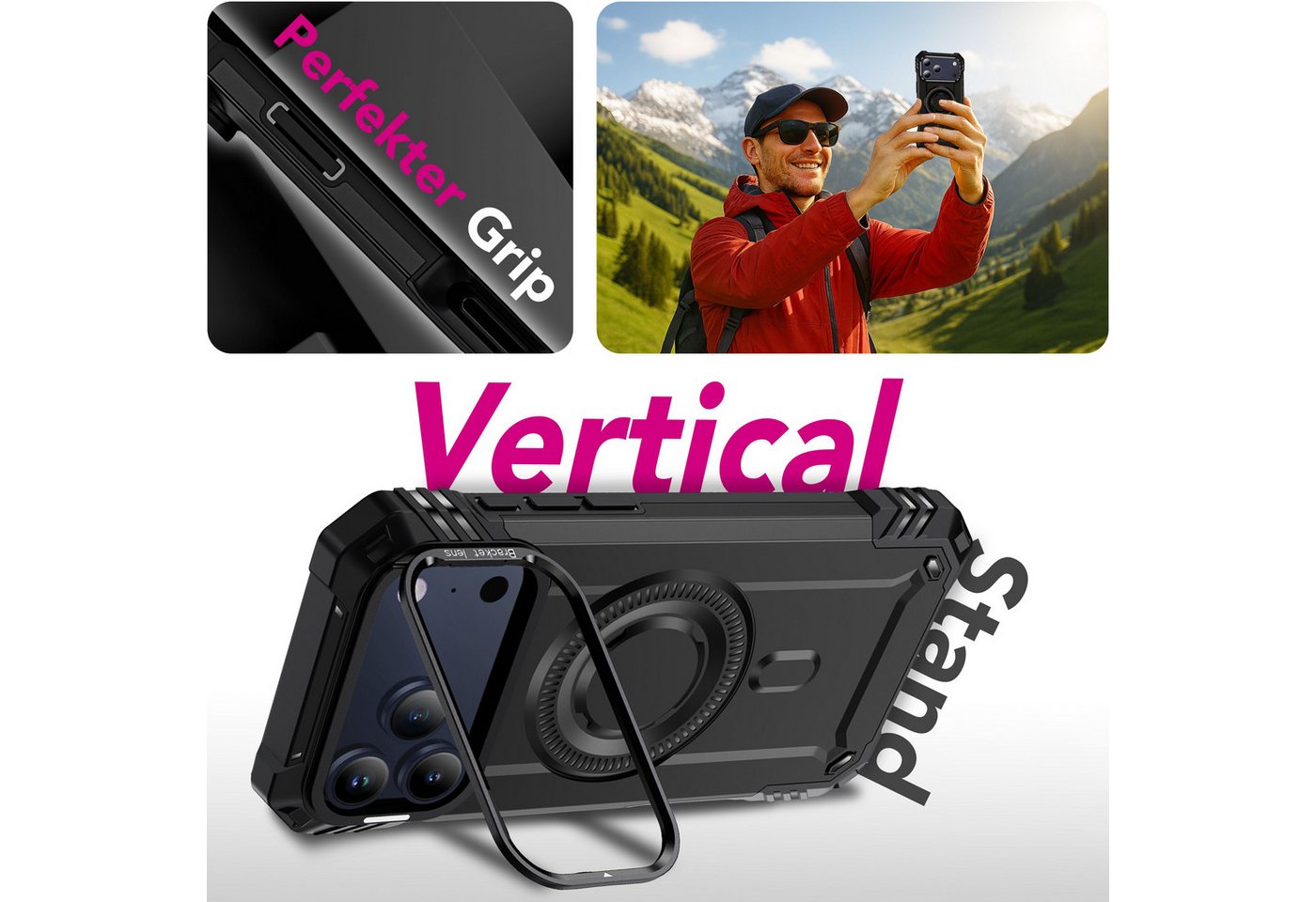 Nalia Smartphone-Hülle Apple iPhone 18 Pro Max Apple iPhone 17 Pro Max 17,5 cm (6,9 Zoll), MagSafe Hülle / Extrem Robust / Kickstand / Tactical Military Cover – Bild 5 von 5