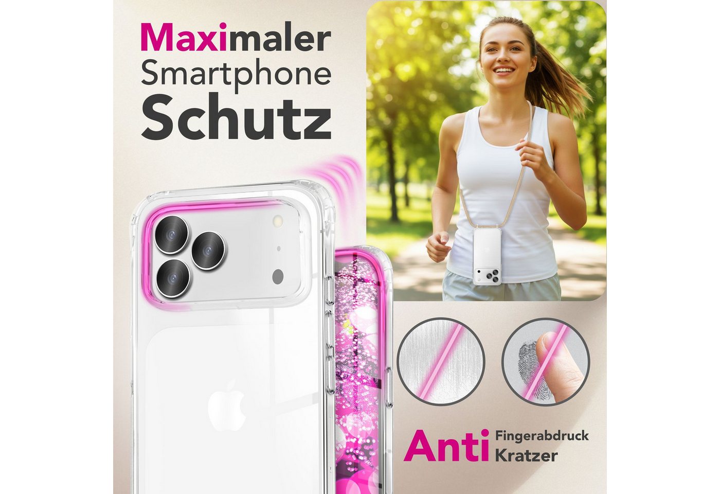 Nalia Smartphone-Hülle Apple iPhone 18 Pro Max Apple iPhone 17 Pro Max 17,5 cm (6,9 Zoll), Klare Hülle mit Band zum Umhängen / 160cm Handy Kette Verstellbar – Bild 2 von 5