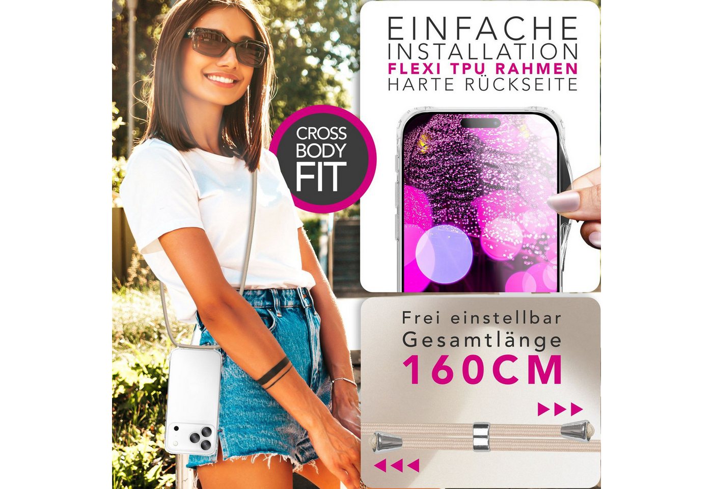 Nalia Smartphone-Hülle Apple iPhone 18 Pro Max Apple iPhone 17 Pro Max 17,5 cm (6,9 Zoll), Klare Hülle mit Band zum Umhängen / 160cm Handy Kette Verstellbar – Bild 4 von 5