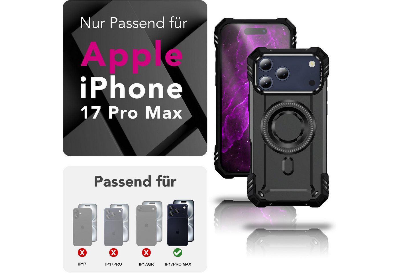 Nalia Smartphone-Hülle Apple iPhone 18 Pro Max Apple iPhone 17 Pro Max 17,5 cm (6,9 Zoll), MagSafe Hülle / Extrem Robust / Kickstand / Tactical Military Cover – Bild 4 von 5