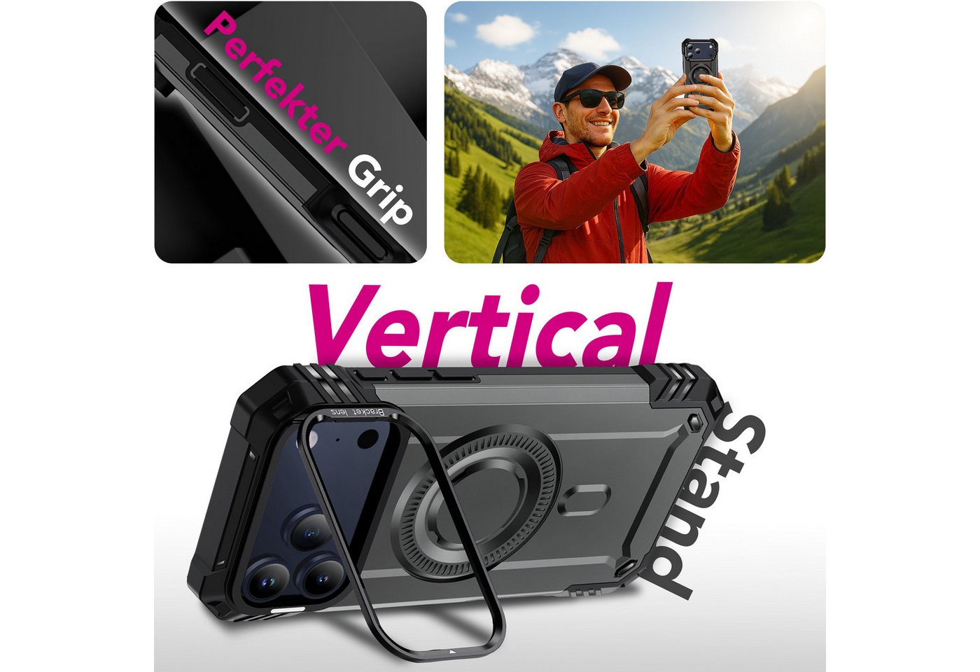 Nalia Smartphone-Hülle Apple iPhone 18 Pro Max Apple iPhone 17 Pro Max 17,5 cm (6,9 Zoll), MagSafe Hülle / Extrem Robust / Kickstand / Tactical Military Cover – Bild 5 von 5
