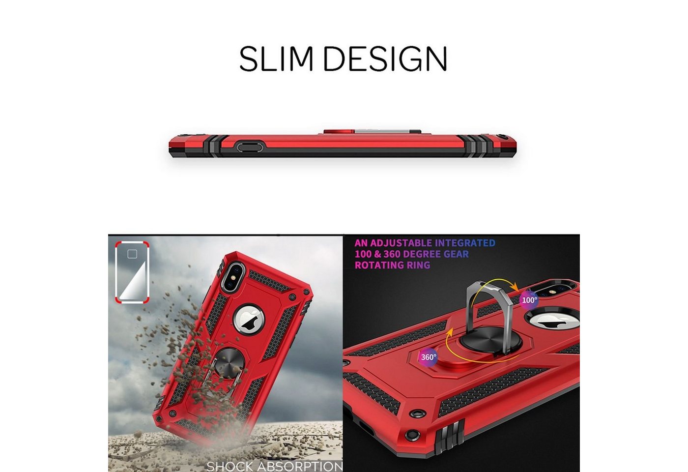 Nalia Smartphone-Hülle Apple iPhone XS Max 16,5 cm (6,5 Zoll), Outdoor Military Style Hülle mit Ring / Extrem Schützend / Panzer Case – Bild 5 von 5