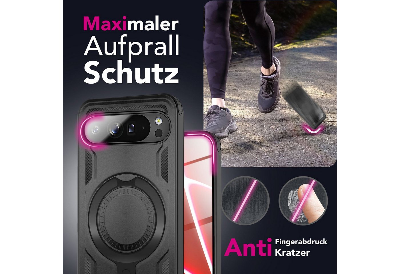 Nalia Smartphone-Hülle Google Pixel 10 Pro 16 cm (6,3 Zoll), Military Armor Case / MagSafe / Extrem Schutz / 360° Ring / Outdoor – Bild 2 von 5
