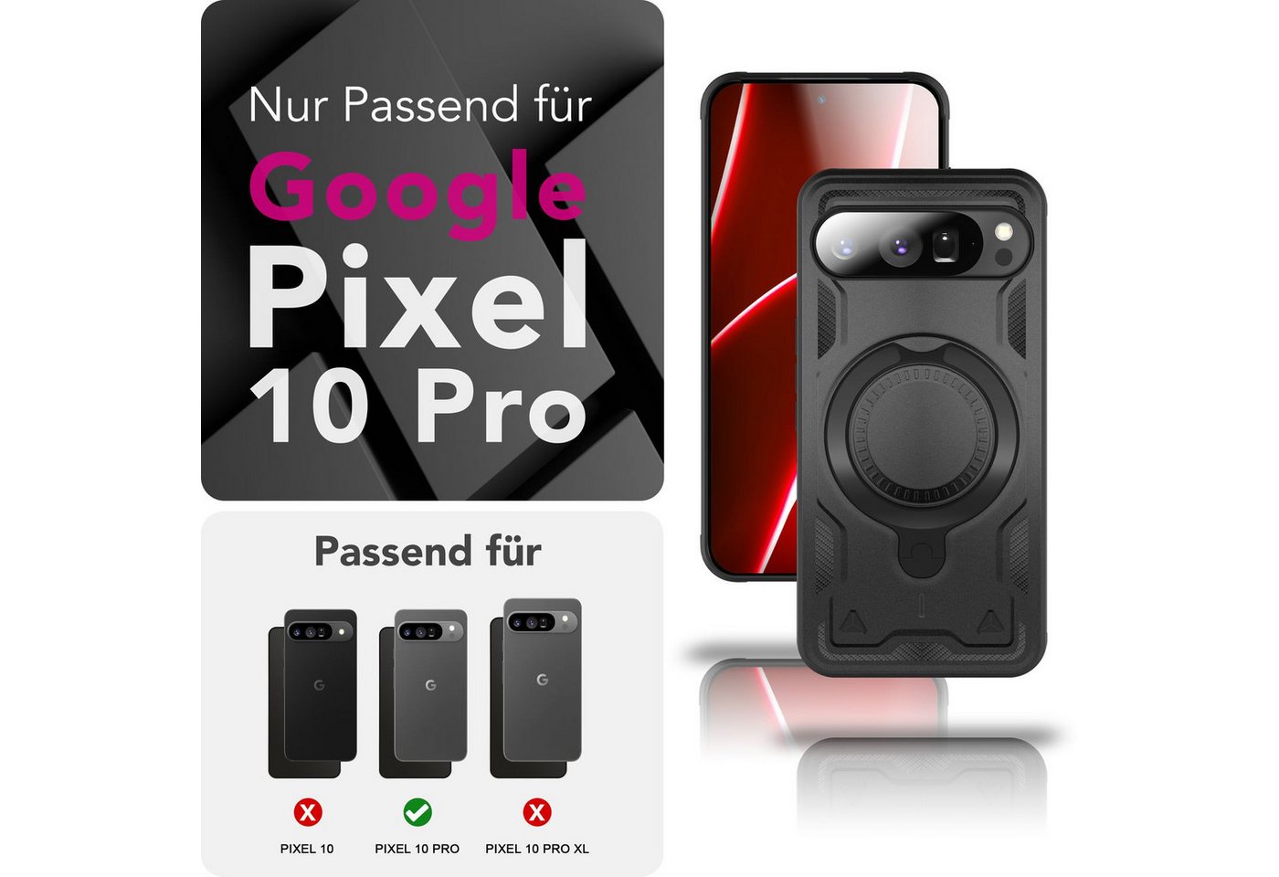 Nalia Smartphone-Hülle Google Pixel 10 Pro 16 cm (6,3 Zoll), Military Armor Case / MagSafe / Extrem Schutz / 360° Ring / Outdoor – Bild 5 von 5