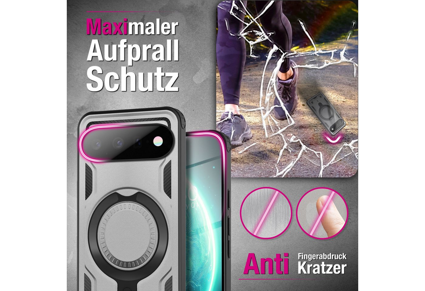 Nalia Smartphone-Hülle Google Pixel 11 Google Pixel 11 Pro 16 cm (6,3 Zoll), Military Armor Case / MagSafe / Extrem Schutz / 360° Ring / Outdoor – Bild 3 von 5