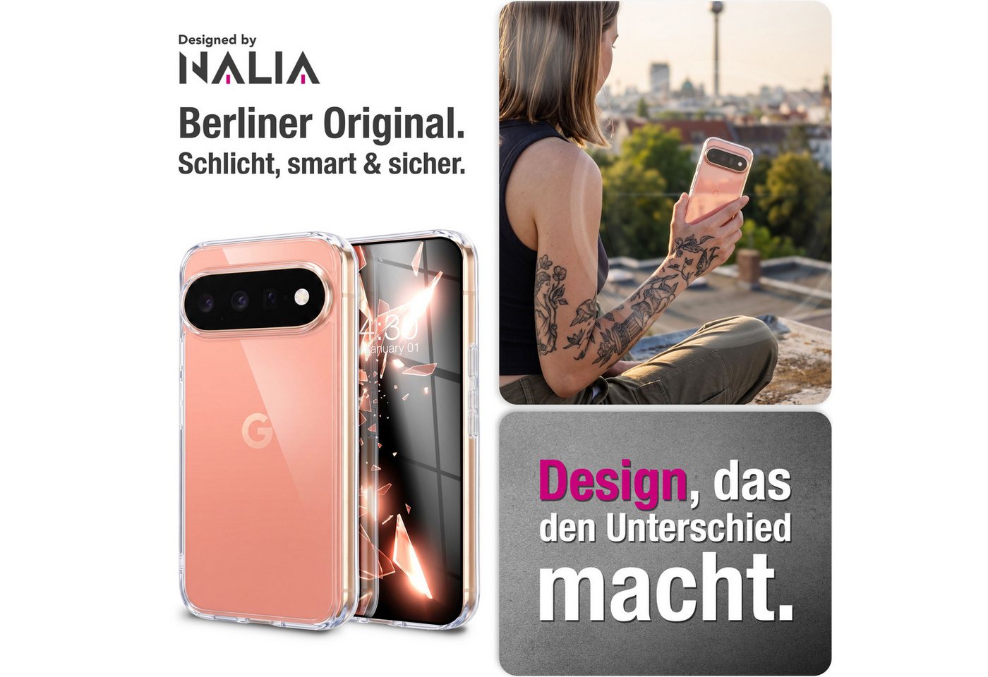 Nalia Smartphone-Hülle Google Pixel 11 Pro 16 cm (6,3 Zoll), GLAZE Case - Transparentes Silikon, Anti-Watermark & Schlank – Bild 4 von 5
