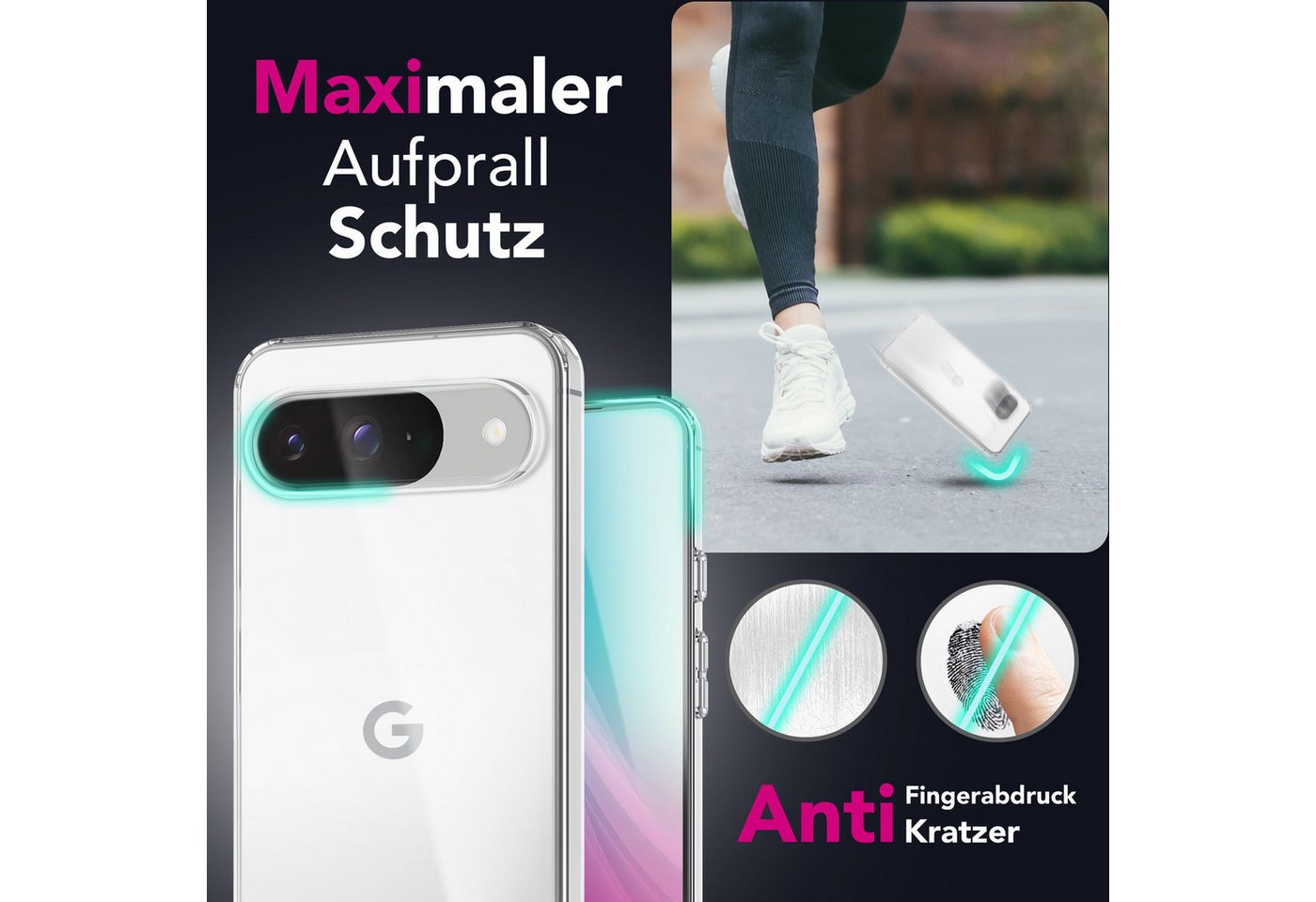 Nalia Smartphone-Hülle Google Pixel 9 16 cm (6,3 Zoll), GLAZE Case - Transparentes Silikon, Anti-Watermark & Schlank – Bild 2 von 5