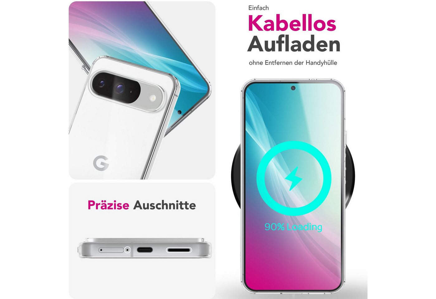 Nalia Smartphone-Hülle Google Pixel 9 16 cm (6,3 Zoll), GLAZE Case - Transparentes Silikon, Anti-Watermark & Schlank – Bild 3 von 5