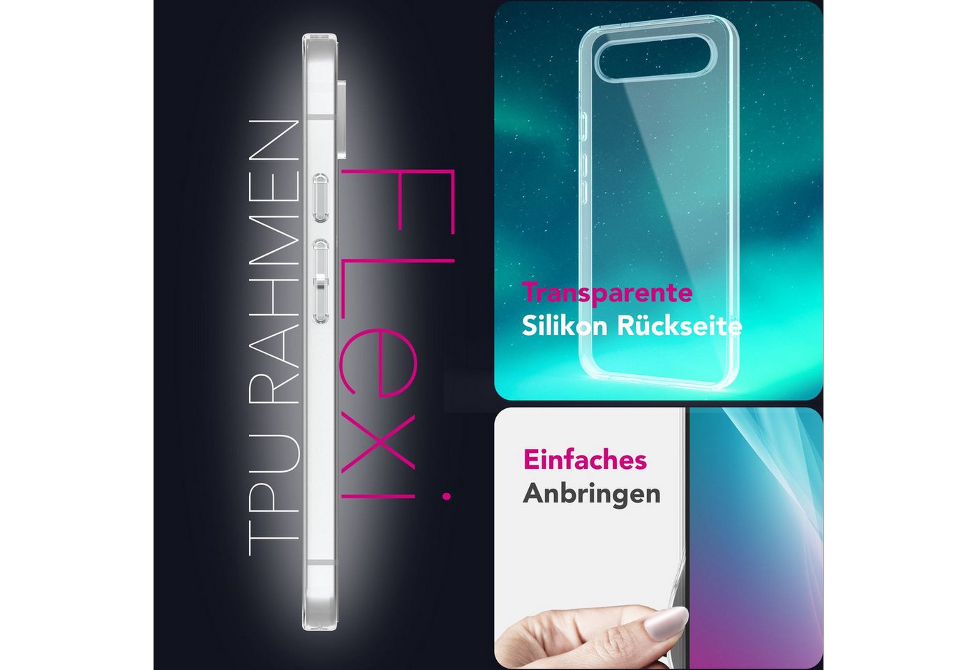 Nalia Smartphone-Hülle Google Pixel 9 16 cm (6,3 Zoll), GLAZE Case - Transparentes Silikon, Anti-Watermark & Schlank – Bild 4 von 5
