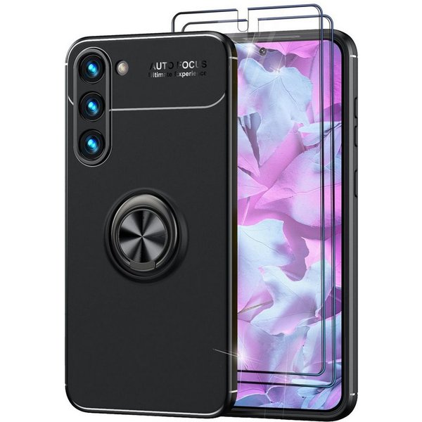 Nalia Smartphone-Hülle Samsung Galaxy S23 15,5 cm (6,1 Zoll), Matte Ring Silikon Hülle / 2x Displayschutz / 360° Ring / Aufsteller